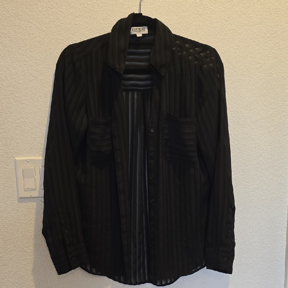 Express Black Sheer Button-Up Shirt